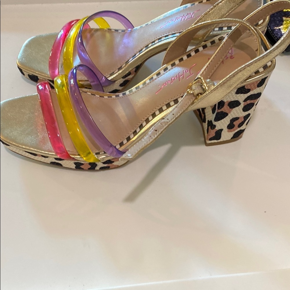 Betsy Johnson Gold and Multicolor Block Heel Sandals - Picture 5 of 6